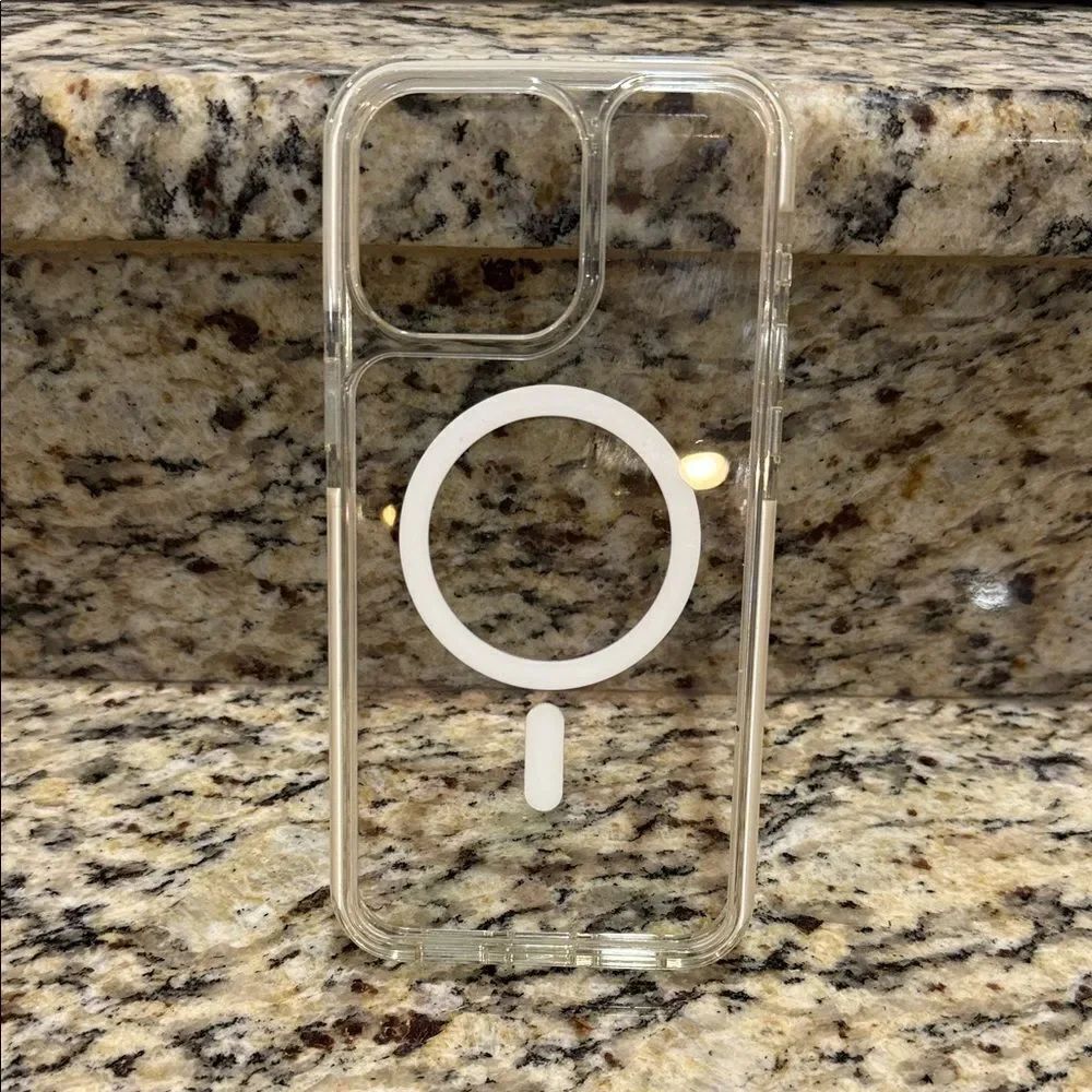Apple Clear MagSafe Phone Case with white trim for iPhone 15 pro max
